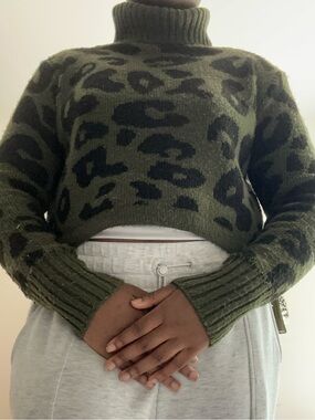Olive Leopard Print Turtleneck Sweater